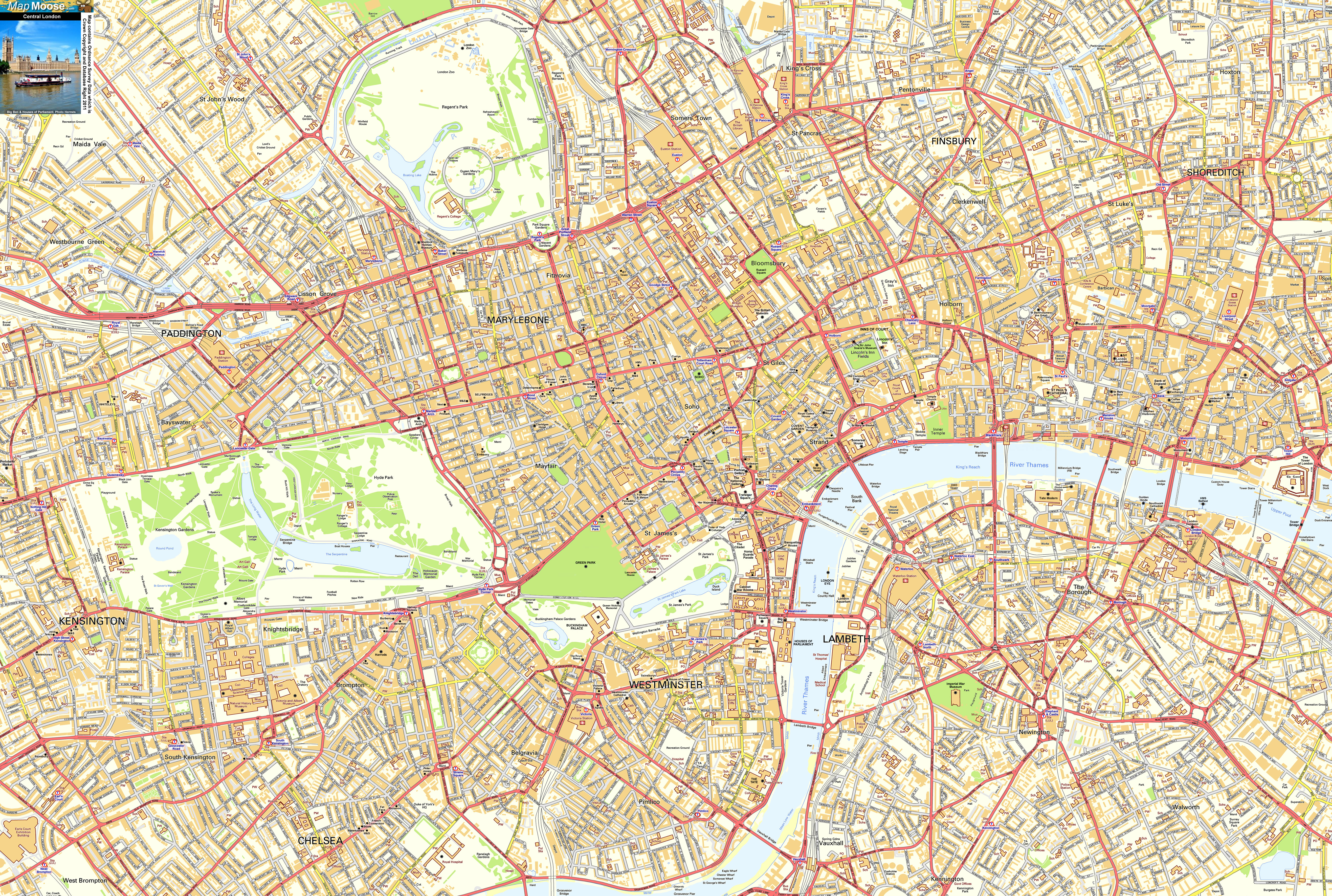 Central London Offline Sreet Map, including Westminter ...