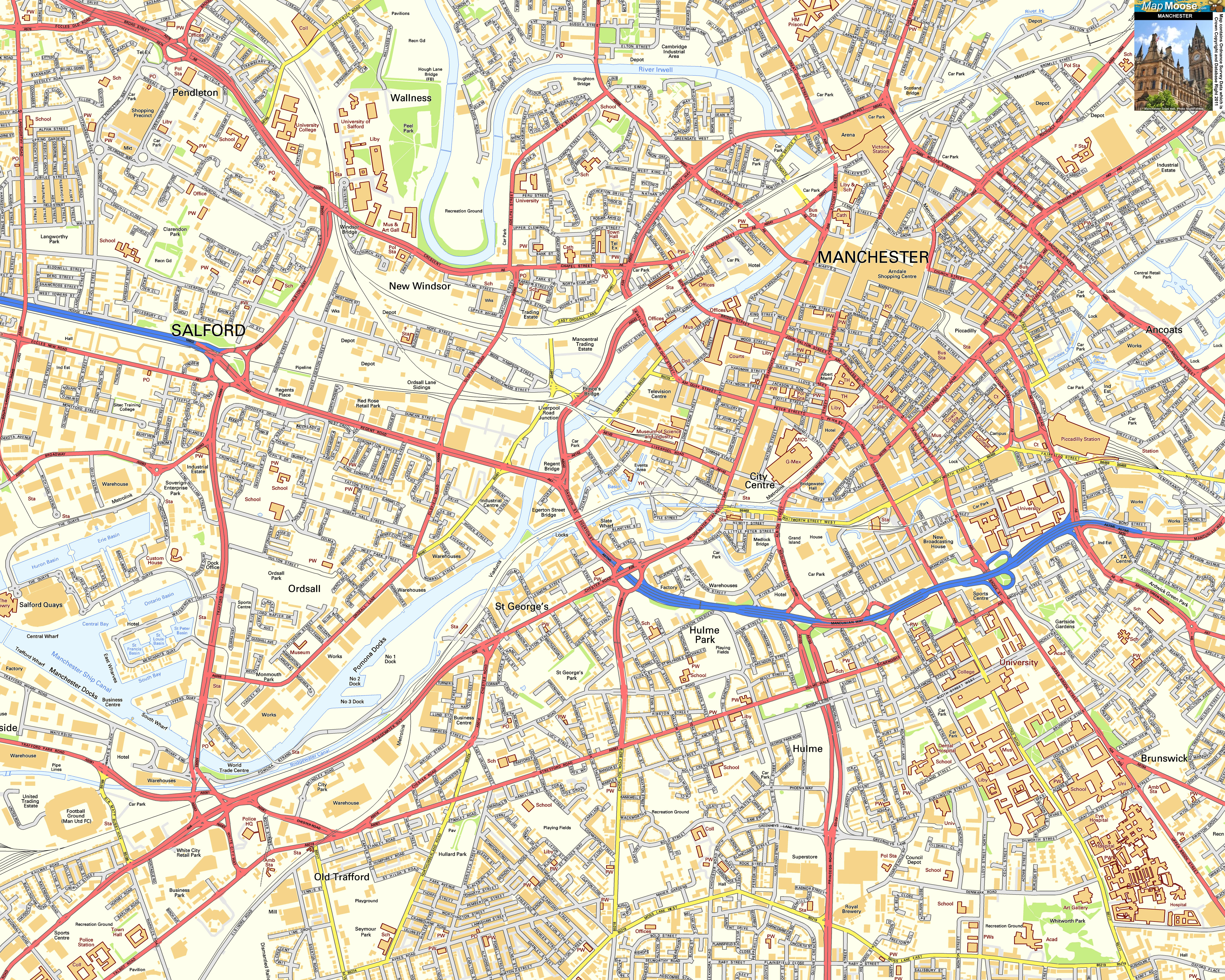 Manchester Offline Street Map, including GMex, Arndale Shopping