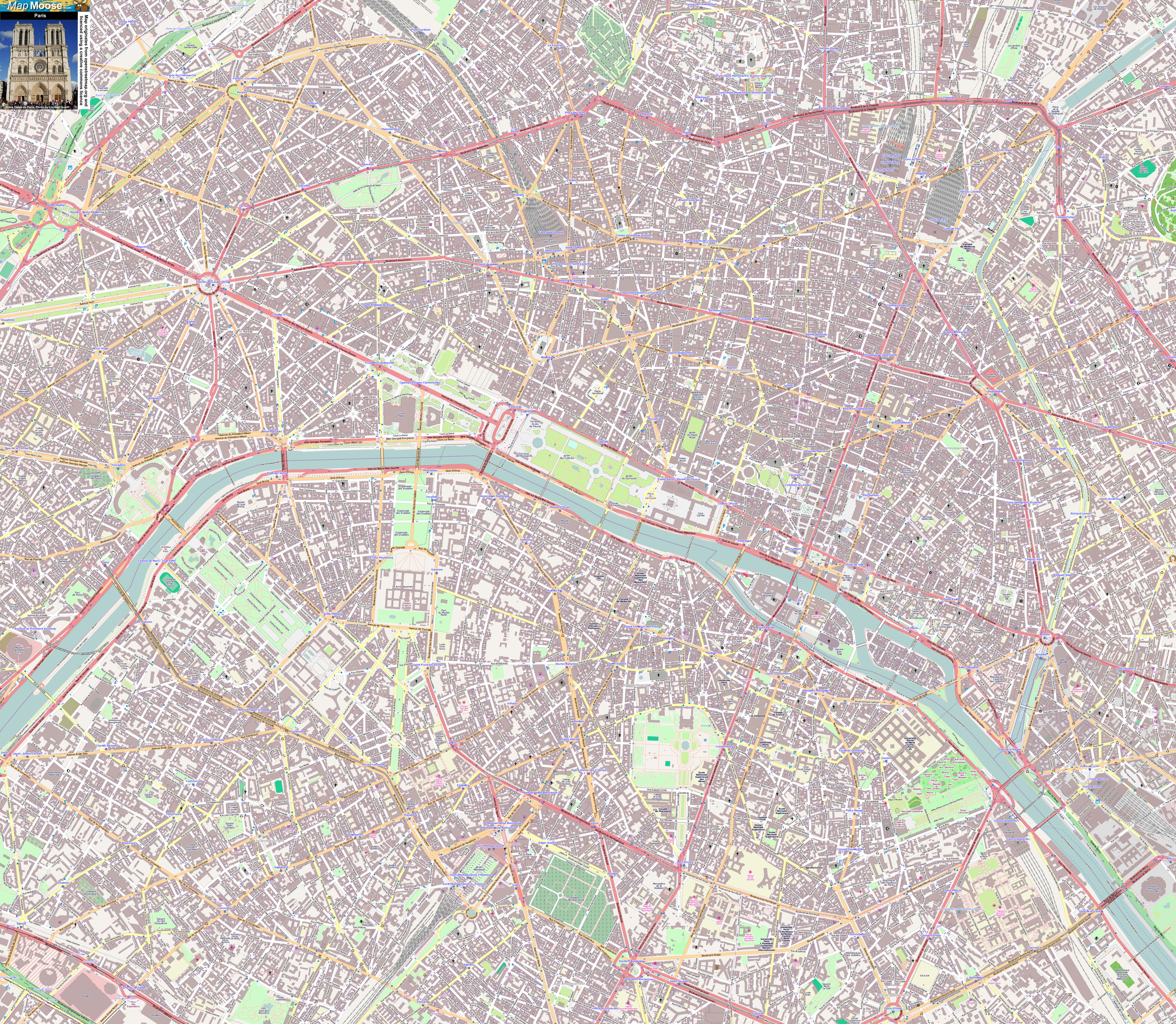 Paris Offline Street Map Including Eiffel Tower Sacre Coeur